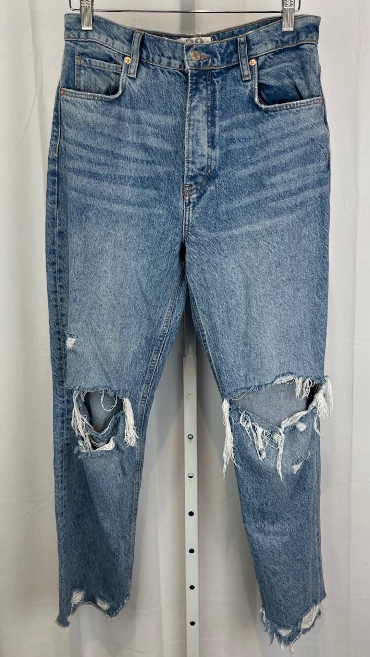 WE THE FREE People 28 Tapered Baggy Boyfriend Jeans Button Fly Distressed Denim
